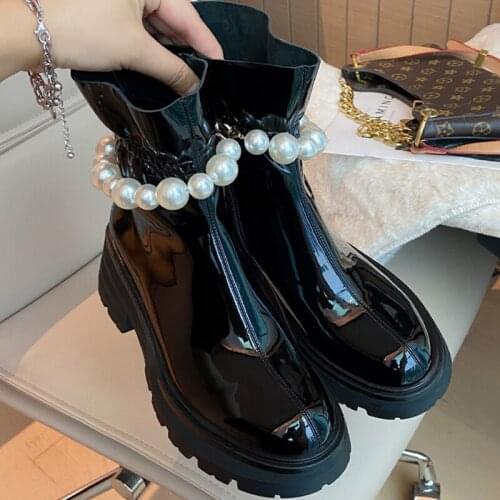 Female Martin Boots 2021 Women Round Toe Platform String Bead Shoes Autumn Winter Fashion Ladies Spring Ankle Short Zip Boots