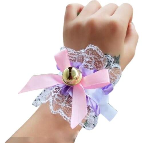 Women Sexy Maid Lolita Cat Cosplay Costume Ruffles Lace Satin Collar Choker Necklace Bowknot Bell Wristband Bracelet Set