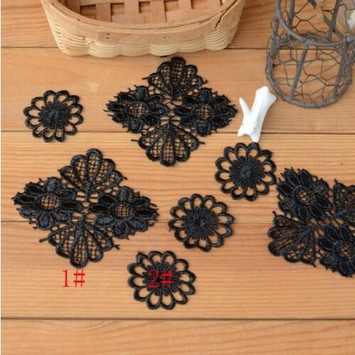 10 Pieces/lot Black Flower Applique Trimming DIY Patchwork Craft Garment Accessories Decoration Sew On Guipure Lace Fabric