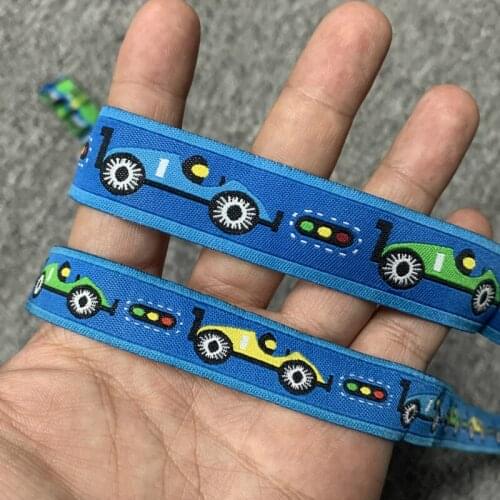 10YARD 7/8 And 5/8 Inch 22MM 16MM Blue Racing Cartoon Jacquard Ribbon