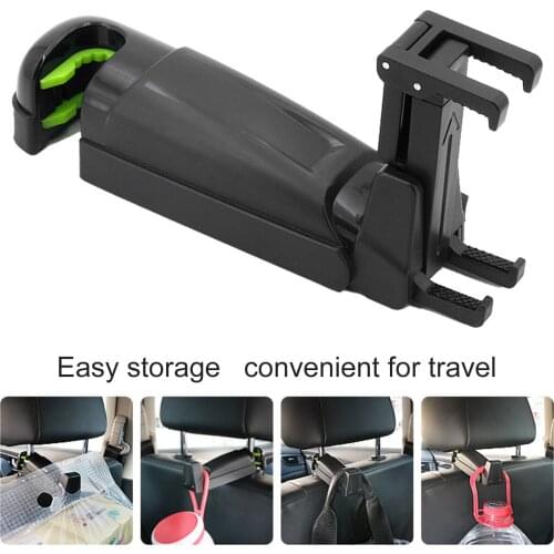 2 in 1 Foldable Car Headrest Hook with Phone Holder Stand Seat Back Hanger for Bag Handbag Purse Grocery Cloth Clips Organizer