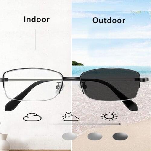 2020 Progressive Multifocal Reading Glasses Photochromic Outdoor Women Men Glass Metal Frame Presbyopic Glasses Anti Blue Light