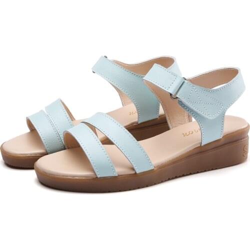 2021 Summer Leather White Women Flat Sandals Ankle-Wrap Ladies Beach Sandals Comfortable Shoes Woman Sandalias Zapatos De Mujer