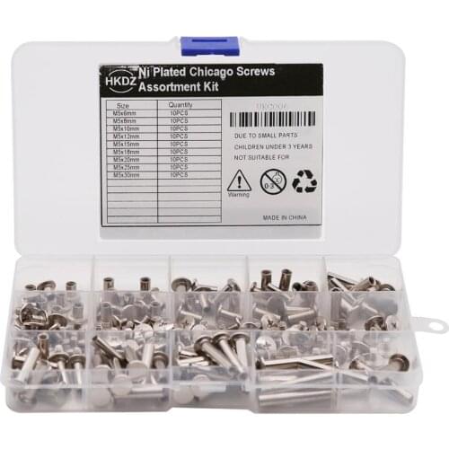 30PCS/Set M5 3*35m-70mm Nickel Plated Chicago Rivet Screws Assortment Kit for Photo Album