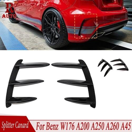 R-AUTO For Benz For Mercedes W176 A200 A250 A260 A45 1Pair Car Black Carbon PatternRear Bumper Splitter Spoilers For AMG