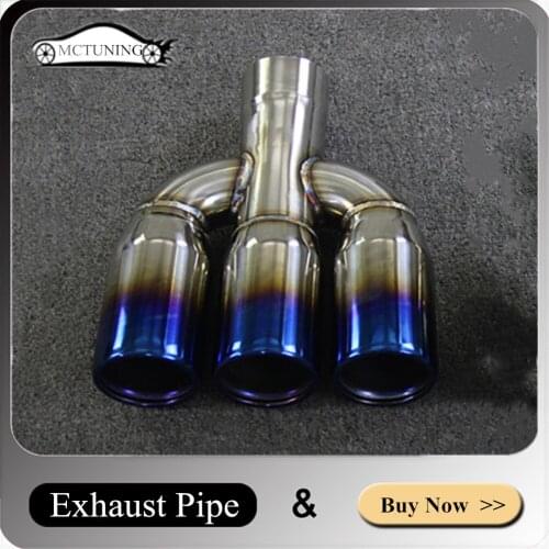 One Piece Car Accessories 304 Stainless Steel Blue Exhaust Pipe Car Universal Three Outlet Muffler Tip Tailpipes Nozzles