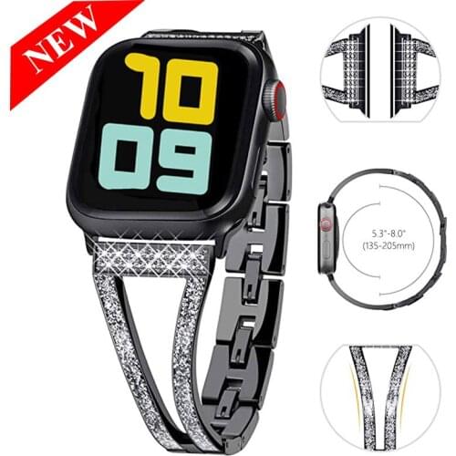 Watch Bracelet for Apple Watch 6 5 4 SE 42mm 38mm Luxury Metal Daimond Women Elegent Wristband for IWatch Serise 6 3 2 40mm 44mm