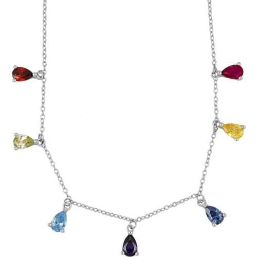 Prevent Allergies 925 Silver Rainbow Drop Zircon Necklace Ladies Gold And Silver Color Chain Necklace Fashion Jewelry