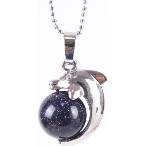 Dolphin Animal Necklaces Pendants for Girl Reiki Lapis Lazuli Chakra Natural Round Gem Stone Beads Handcrafted Jewelry D863-D873