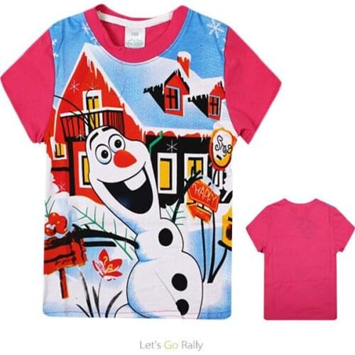 Disney Frozen Olaf childrens clothing summer childrens short-sleeved T-shirt princess 3-8 years old cartoon top rose red