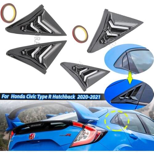 Rear Quarter Panel Window Side Louvers Vent Decal Cover For Honda Civic Type R Hatchback 2020 2021 ABS Black Carbon Fiber Color