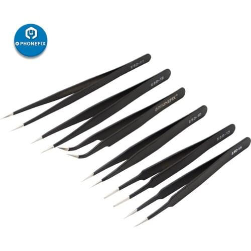 Electronics Industrial Tweezers Anti-static Curved Straight Tip Precision ESD Stainless Forceps for Phone Repair Hand Tools Sets