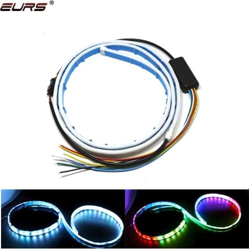 EURS 120cm 150CM Car Rear Trunk Lights Multicolor RGB Tail box Light Dynamic Streamer Brake Turn Signal Warning LED Strip