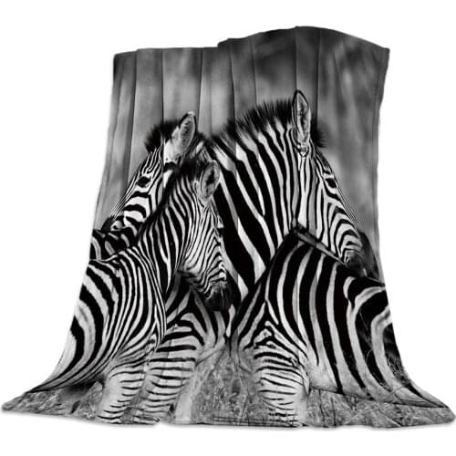 Animals Zebra Black And White Stripes Flannel Blanket Portable Soft Throw Blanket Warm Microfiber Blankets for Beds