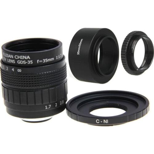 Fujian 35mm F1.7 CCTV Movie lens + C-N1 Mount Ring + Lens Hood + Macro Ring for Nikon 1 J5 S2 J4 V3 AW1 S1 J3 V2 J2 J1 V1
