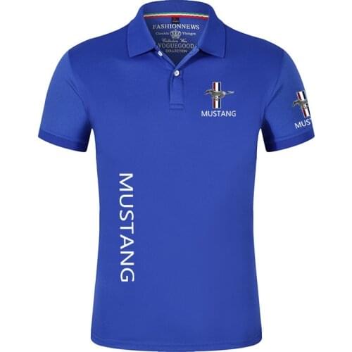 2021 Mustang Summer Mens Polo Casual Short Sleeves Solid Color Tshirt Man Tops Customize T-shirt M