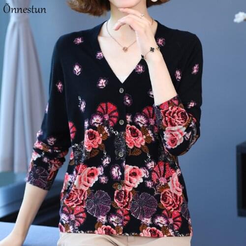 3 Colors Print Female Cardigan Autumn Spring Knitted Sweater Women Korean Fashion Long Sleeve Top Plus Size Soft Cardigans Women