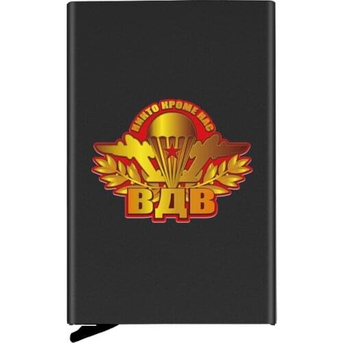 Classic Soviet Union Russia Airborne ВДВ Printing ID Credit Card Holder Mini Rfid Wallet Automatic Pop up Bank Card Case