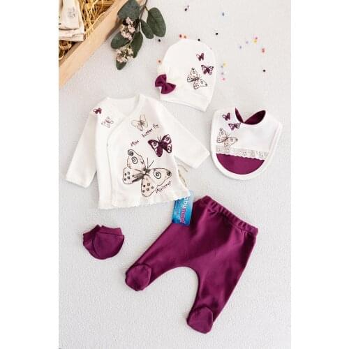 Butterfly Pattern Baby Girl 5 Pieces Hospital Outfit Set