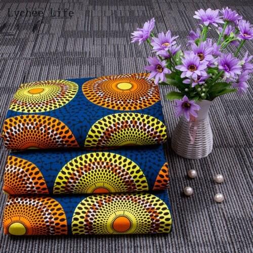 Lychee Life 1Yard Ankara African 100% Cotton Circle Pattern Printed Real Wax Fabric For Wedding Dress Diy Sewing Crafts
