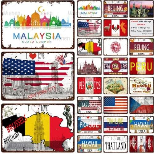 Metal Tin Sign Country Flag & Name License Iron Plate Bar Wall Decoration Vintage Poster Sign Home Decor Painting Plaques Poster