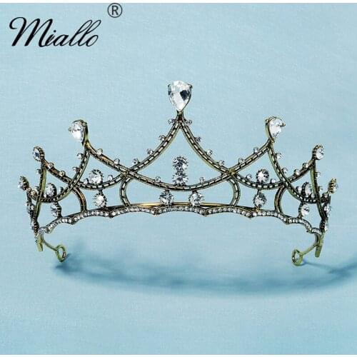 Miallo Rhinestone Crown for Women Hair Accessories Ancient Gold Crystal Tiaras and Crowns Hair Jewelry Headpiece Headwear Gift