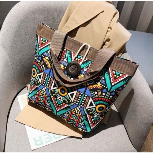 New Ethnic Style Bag Portable Shoulder Bag Casual Bohemian Canvas Bag Fashion Student Tutorial Bag Printed beach mommy bag