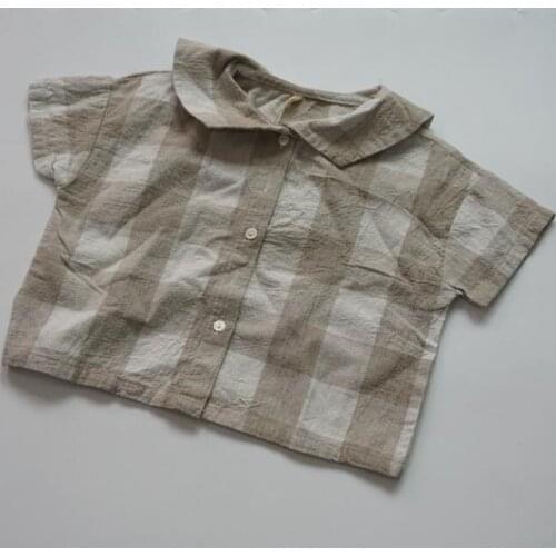 2020 new wholesale girls boys plaid shirt fashion summer cotton linen girls blouse 1-6t HO495