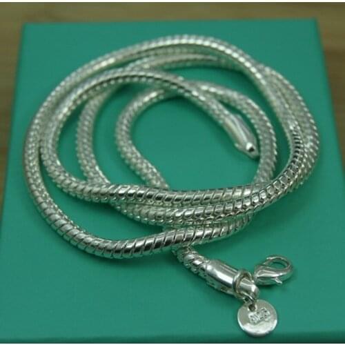 925 Silver 20 Inch 3MM Snake Bone Chain Necklace For Women Men Wedding Fashion Jewelry Charm Gifts