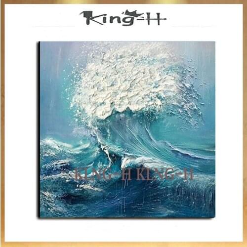 Pintura de pared de gran tamaño pintada a mano olas mar océano arte de pared lienzo pintura al óleo para sala de estar y dormito