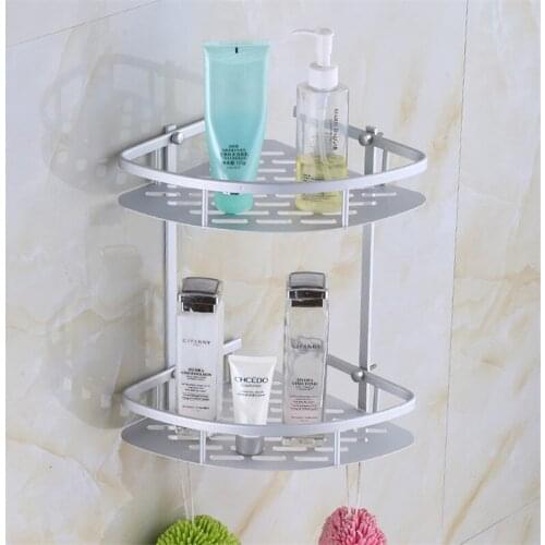 Bathroom Punch-free Shelf Shower Cosmetic Storage Racks Black Space Aluminum Household Kitchen Corner Seamless Storage Organizer