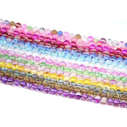 Transparent crystal sparkle beads Rainbow Moonstone Smooth Round 6mm 8mm 10mm 12mm Loose Gems stone Bead For Jewelry Making