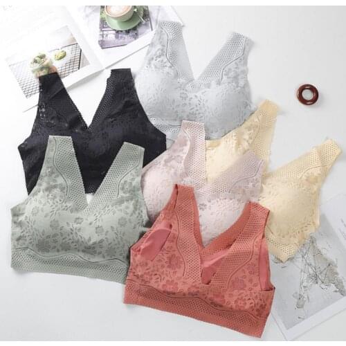 Plus Size Women Sexy Bra V Neck Thin Female Women Push Up Lace Bra for Sleeping Soft Vest Top Underwear Bra 2XL Women Crop Top