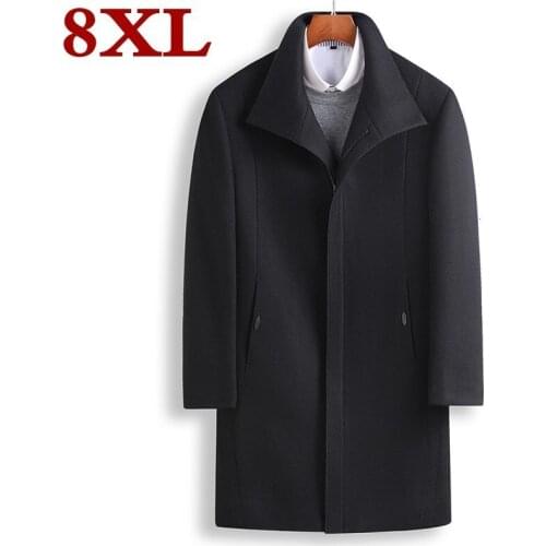 Plus size 8XL 6XL luxurious Autumn Winter New Mens Wool Coat Business Casual Long Thick Slim Overcoat Jacket Male Brand Clothes