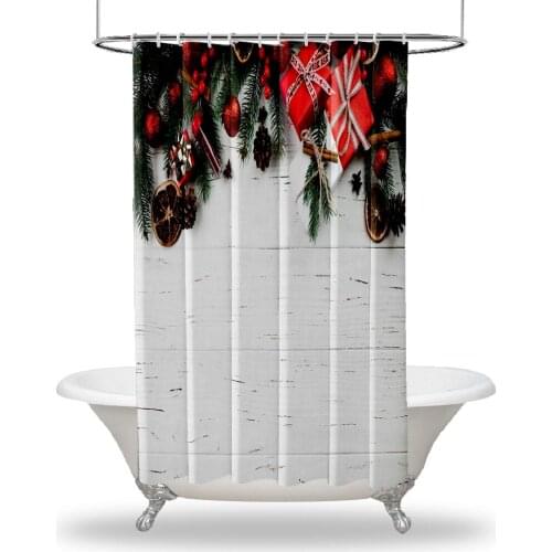 Christmas Decor Printed Showers Curtain / Waterproof Button Hole Shower Drapes for Your Bathtub,Bathroom Ornaments Baubles Cones
