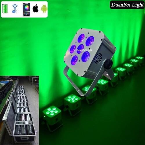 With chargeing Flycase 12pcs 8pieces App Remote Wireless led wash par 6X18W rgbwa uv par flat led battery powered uplights