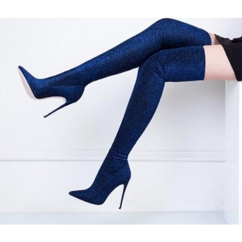 Sexy lady slim leg high heel thigh high boots over knee high heel elastic thigh high woman boots Stockings thigh woman boots
