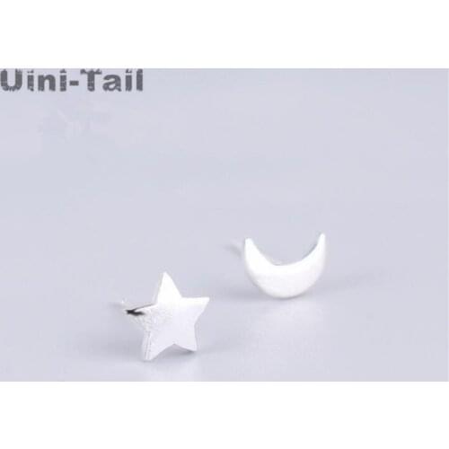 Uini-Tail original design 925 sterling silver brushed star month small earrings asymmetric creative simple earrings high quality