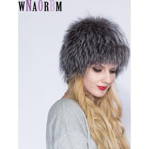 Hot Sale 100% Natural Silver Fox Fur Women Winter Hat Knitted Cap Women Hat Fox Fur Bomber Hat Female Ear Warm Winter Must