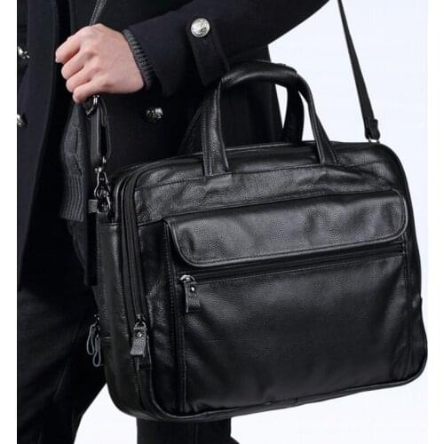 Fashion Leather Genuine New Men Office Bag Handbag Business Casual Mens Travel Bags Laptop Shoulder Tote Briefcase High Quality
