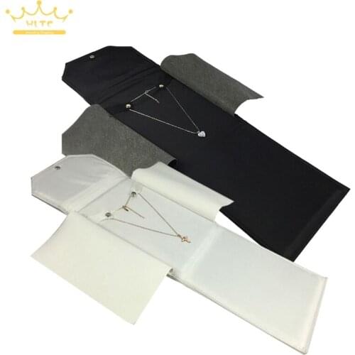 Jewelry Roll Bag For Necklace Pendant Organizer Jewellery Storage Bags Portable Pendant Display Cases Black/White Leather