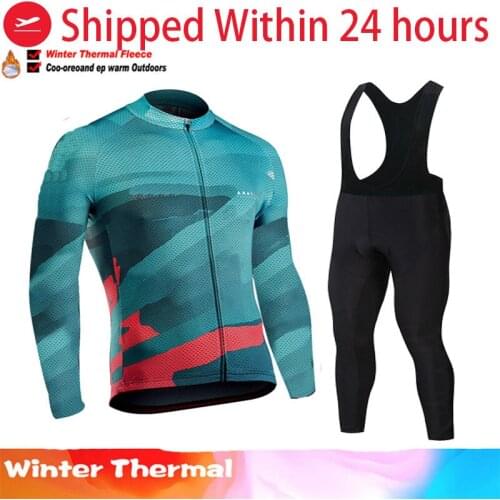 Warm 2021 Winter Thermal Fleece Cycling Jersey Set Mens Outdoor Riding MTB Ropa Ciclismo Bib Pants Set Cycling Clothing