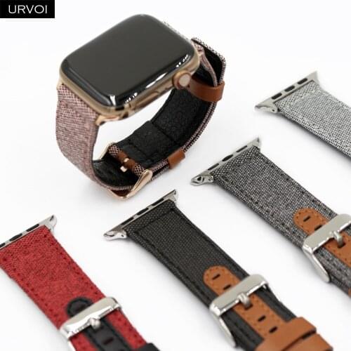 URVOI Canvas strap for Apple Watch band series 6 SE 5 4 321 Fabric wrist for iwatch Branny pattern classic genuine leather back