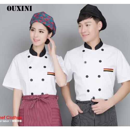 Unisex Kitchen Chef Uniform Bakery Food Service Short Sleeve Breathable Double Breasted restaurant uniform Chef Jacket