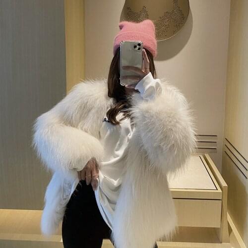 High End Raccoon Dog Fur Double Knitted Fur Coat Womens Middle Long V-Neck Long Sleeve Thickened Encryption 2020 Winter Jacket