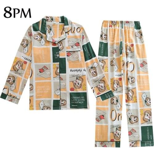 Women Cotton Pajamas New Viscose Long-sleeved Trousers Ladies Pajamas Suit Print Style Lovely Simple Style Long Home Wear ouc536