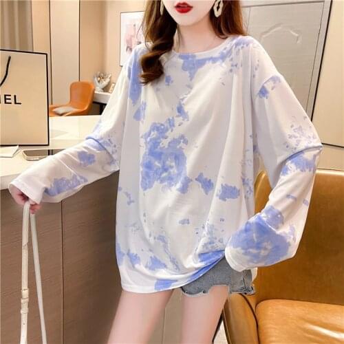 Autumn oversized Women T-shirts white Tops Long Sleeve Harajuku T shirt Fashion Tie dye Streetwear korean Clothes woman tshirts