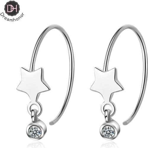 Dreamhonor Elegant 925 Sterling Silver Star Crystal Drop Earrings For Women Fashion Jewelry