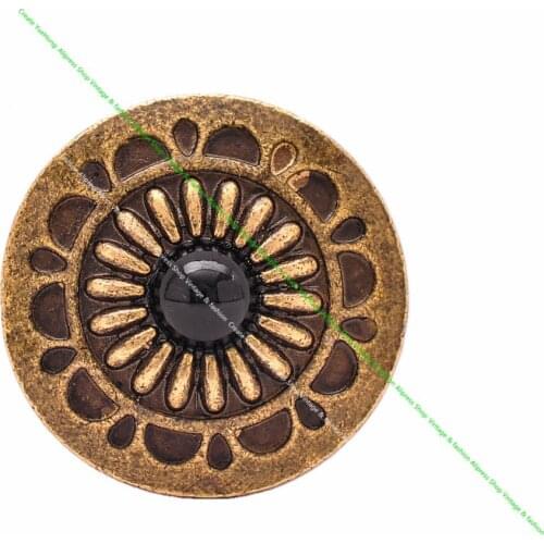 10Pcs 30Mm Vintage Brass Indian Flower Art Black Turquoise Conchos for Leathercraft Western Saddle Tack Holster Bridle Decor