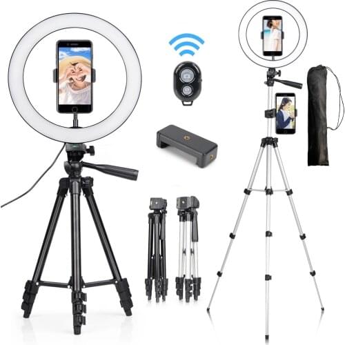 10'' LED Selfie Ring Light with Lightweight Lighting Stand MobileTripod Photography Lighting for Makeup Youtube Phone Holder